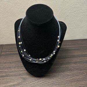 Honora Freshwater Pearl Multi Strand Toned Wire Necklace Blue Gray